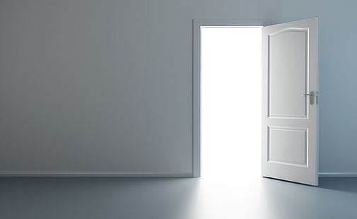 Offene Tür, weiße Holztür mit 2 Flügeln, künstlerisch, 3D, Tür, offen, HD-Hintergrundbild HD wallpaper