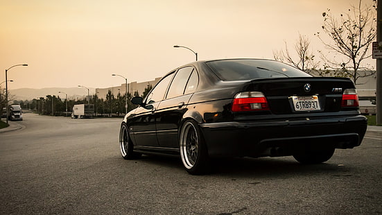 black BMW sedan, car, BMW, BMW M5, black cars, urban, vehicle, HD wallpaper HD wallpaper