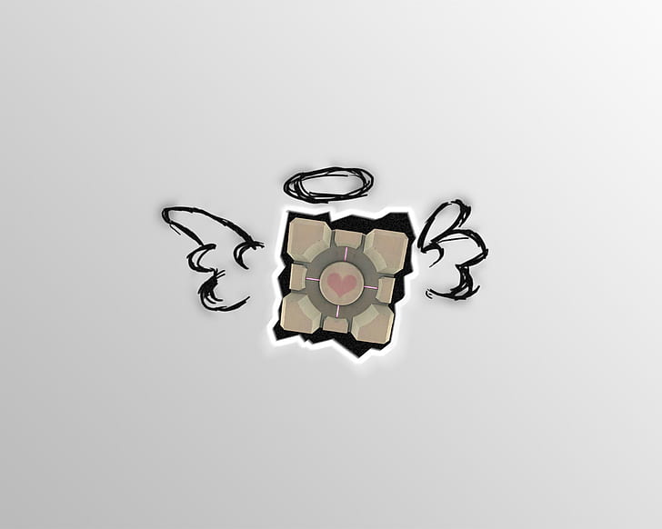 Portal Companion Cube Grey Grey HD, cuore marrone e nero con ali e aureola, videogiochi, grigio, portale, grigio, cubo, compagno, Sfondo HD
