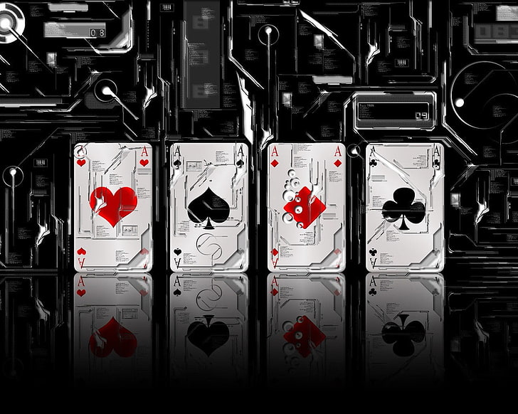 four Aces playing cards wallpaper, black, scheme, Card, HD wallpaper
