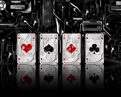 empat Aces bermain kartu wallpaper, hitam, skema, Kartu, Wallpaper HD HD wallpaper