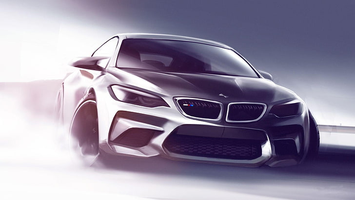 gris BMW Serie 3 a la deriva en carretera, BMW, concept cars, coche, dibujo, Fondo de pantalla HD