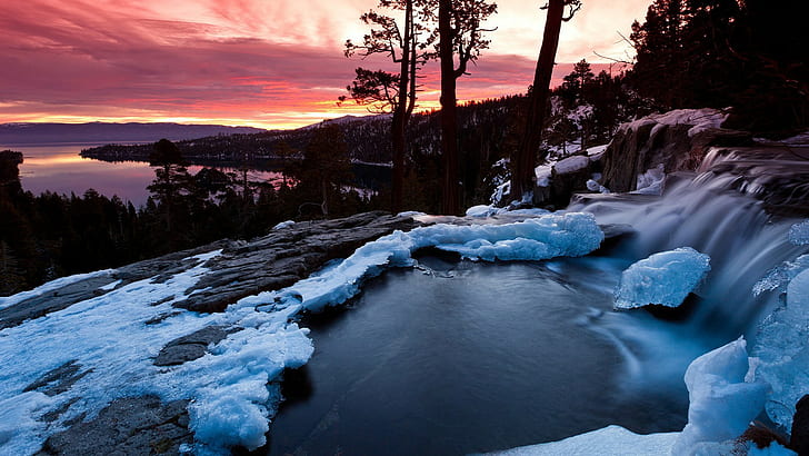 natura, paesaggio, tramonto, inverno, neve, Sfondo HD