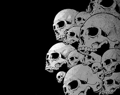 cráneo, papel pintado, cráneo, ilustraciones, monocromo, fondo simple, Fondo de pantalla HD HD wallpaper