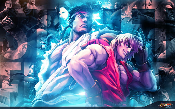 Ryu & Ken, games, ken masters, street fighter, video games, headband, anime, HD wallpaper