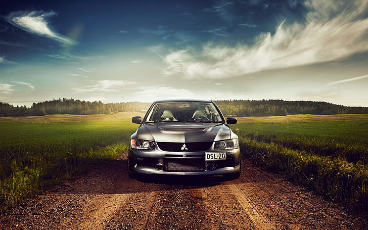 Tampak depan mobil Mitsubishi Lancer, Mitsubishi, Car, Front, View, Wallpaper HD
