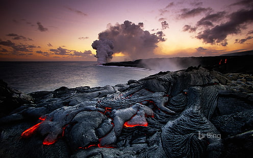 Гавайские вулканы Национальный парк-2016 Bing Desktop W .., черная расплавленная лава, HD обои HD wallpaper
