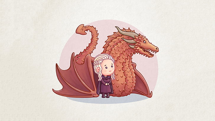 A Song Of Ice And Fire, Cartoon, Daenerys Targaryen, dragon, Game Of Thrones, illustration, HD wallpaper