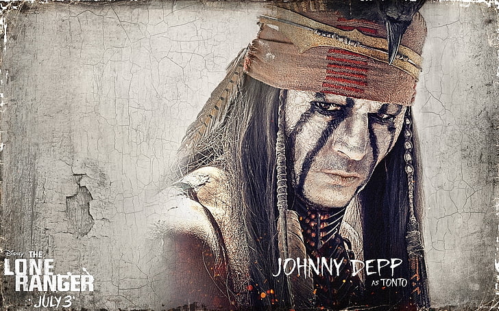 The Lone Ranger (2013), plakat, film, indianin, samotny strażnik, mężczyzna, aktor, Johnny Depp, disney, Tapety HD