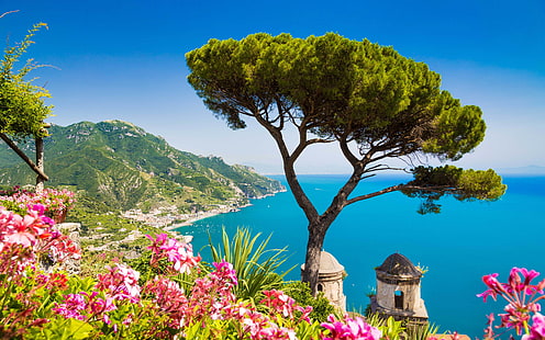 Amalfi Coast Ravello Campania Province Villa Rufolo Gardens To Salerno Italy 3840×2400, HD wallpaper HD wallpaper