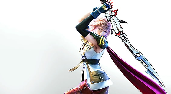 Final Fantasy XIII - Yıldırım, kadın anime karakter holding kılıç, Oyunlar, Final Fantasy, Yıldırım, final fantasy xiii, HD masaüstü duvar kağıdı HD wallpaper