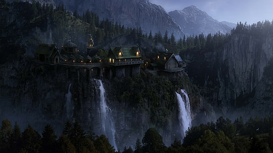 krajobraz władca pierścieni rivendell the hobbit fantasy art, Tapety HD HD wallpaper