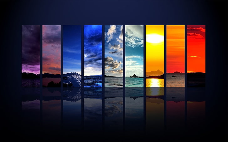Adobe Photoshop, arte digitale, quattro stagioni, paesaggio, arcobaleni, Sfondo HD