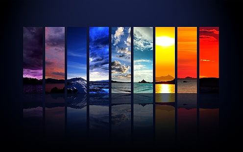 Adobe Photoshop, grafika cyfrowa, Cztery pory roku, krajobraz, tęcze, Tapety HD HD wallpaper