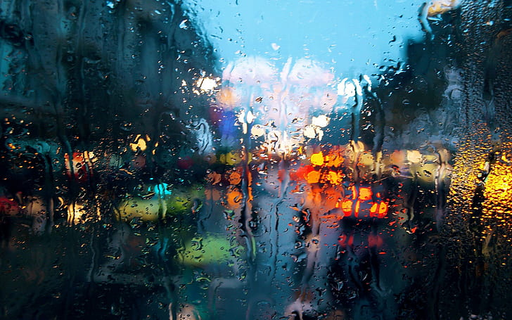 Rintik hujan di jendela kendaraan kaca, hujan, air di kaca, Wallpaper HD
