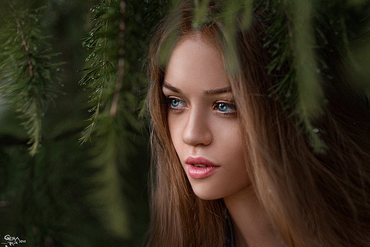 wanita, model, wajah, berambut cokelat, mata biru, mulut terbuka, Wallpaper HD