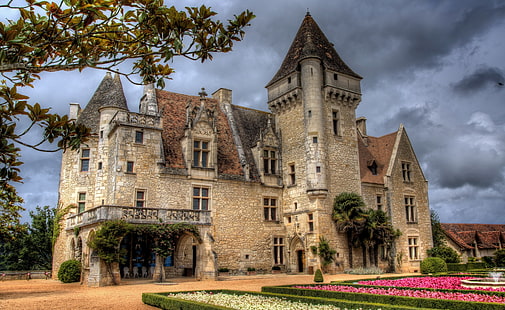 Chateau Des Milandes Castle, Дордонь, Франция, особняк из коричневого бетона, Европа, Франция, HD обои HD wallpaper