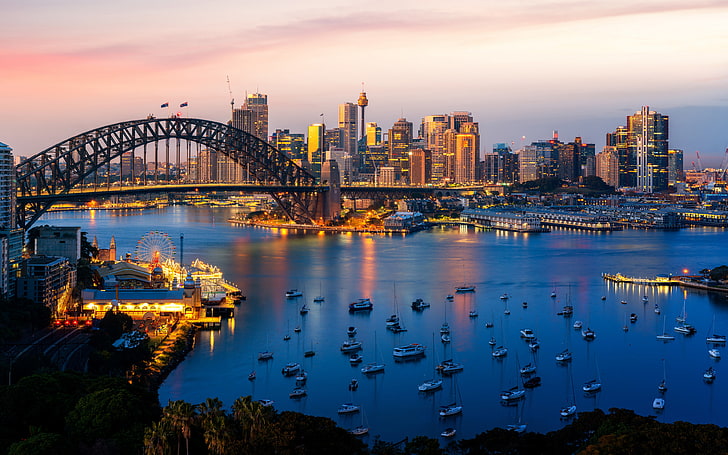 Sydney City New South Wales Australien Panorama des Hafens und der Brücke in Sydney Desktop Wallpaper HD für Laptop-Handys und Fernseher 3840 × 2400, HD-Hintergrundbild