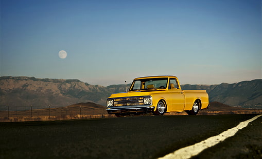 รถกระบะตอนเดียวสีเหลืองเชฟโรเลต c10 ปี 1969 มุมมองด้านหน้า, วอลล์เปเปอร์ HD HD wallpaper