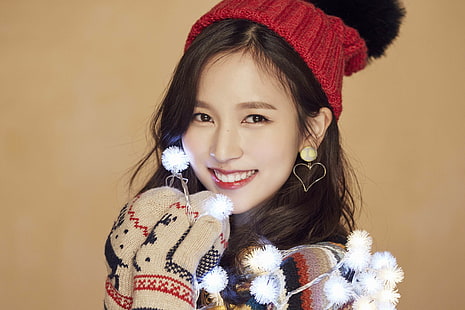 K-pop, deux fois, femmes, asiatique, chanteuse, Noël, couleurs chaudes, deux fois mina, Fond d'écran HD HD wallpaper