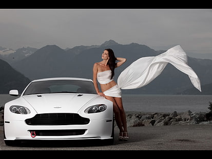 Aston Martin Vantage Model Woman Girl HD, coches, niña, mujer, martin, aston, model, vantage, Fondo de pantalla HD HD wallpaper