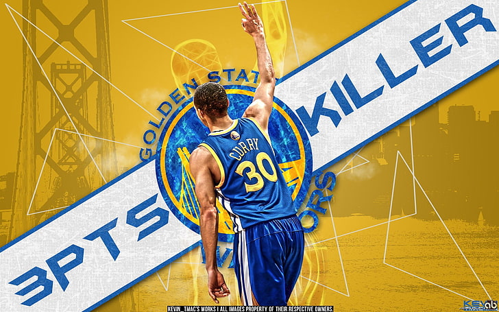 jersey Stephen Curry 30 biru dan kuning, bola basket, NBA, pembunuh, Golden State Warriors, Stephen Curry, Wallpaper HD