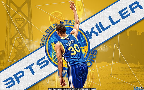 blue and yellow Stephen Curry 30 jersey, basketball, NBA, killer, Golden State Warriors, Stephen Curry, HD wallpaper HD wallpaper