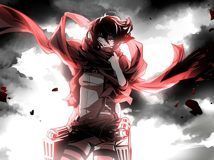 Mikasa Ackerman, Shingeki no Kyojin, scarf, HD wallpaper