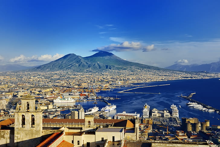 miasto, miasto, Włochy, wybrzeże, panorama, Europa, widok, pejzaż miejski, Neapol, Tapety HD