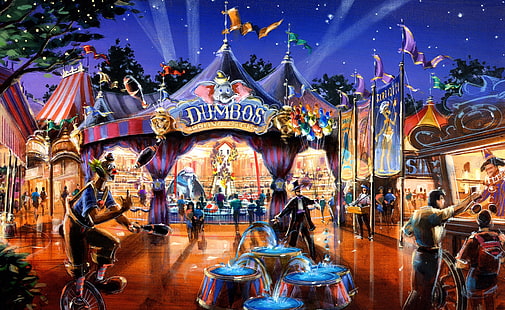 Dumbo In Fantasyland, Dumbos amusement park illustration, Cartoons, Old Disney, Disney, Circus, Fantasyland, Dumbo, disney fantasyland, dumbo in fantasyland, dumbo disney, dumbo's circus, HD wallpaper HD wallpaper