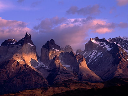茶色の山脈、クエルノスデルパイネ、アンデス、チリ、山、高さ、トップ、 HDデスクトップの壁紙 HD wallpaper