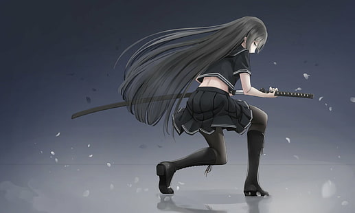 Anime, oryginał, buty, dziewczyna, katana, rajstopy, spódnica, miecz, broń, Tapety HD HD wallpaper