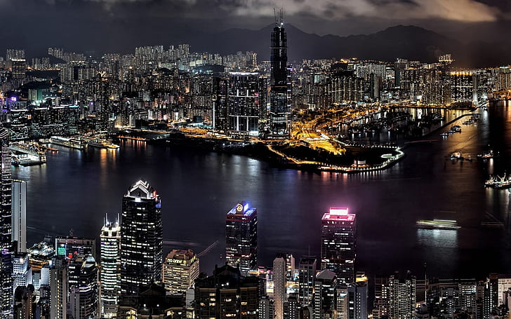 Hong Kong Cidade à noite Wallpaper alta definição Ziscr, HD papel de parede