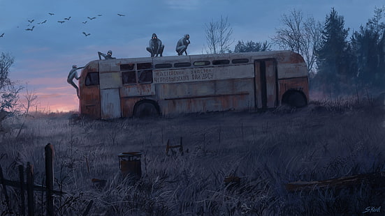 Чудовища, автобус, Чернобил, Припят, изкуство, ужас, чудовище, Стефан Койдл, от Стефан Койдл, HD тапет HD wallpaper