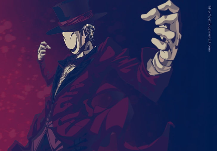 cappello a cilindro rosso con maschera bianca personaggio maschile, anime, proiettile nero, Kagetane Hiruko, Sfondo HD