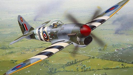 เฮลิคอปเตอร์สีเทาสงครามโลกครั้งที่สองเครื่องบินเครื่องบินทหารเครื่องบินทหาร D-Day Hawker Tempest Clostermann, วอลล์เปเปอร์ HD HD wallpaper