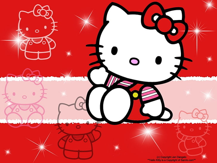 бяло и червено Hello Kitty илюстрация, Аниме, Hello Kitty, HD тапет