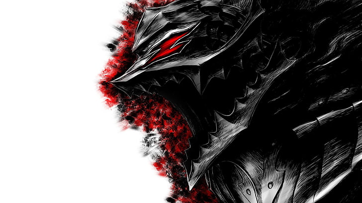 wallpaper digital naga hitam dan merah, Berserk, Nyali, anime, Kentaro Miura, pewarnaan selektif, Wallpaper HD