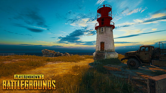 Screenshot des Schlachtfeldspiels, PUBG, Player Unknown Battleground, Leuchtturm, Truck, Videospiele, HD-Hintergrundbild HD wallpaper