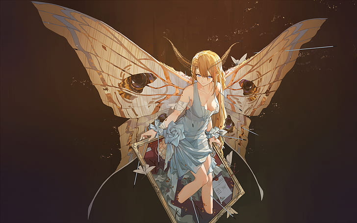decote, borboleta, anime, garotas de anime, Miv4t, mariposa, asas, HD papel de parede