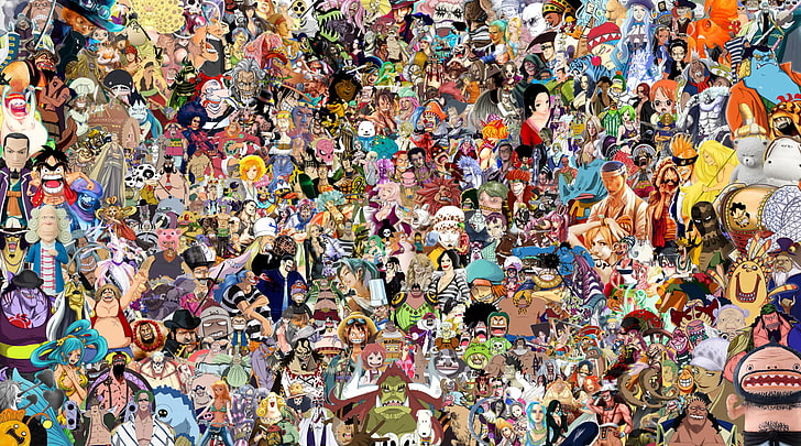 cartoon characters illustration, Anime, One Piece, Bepo (One Piece), Boa Hancock, Brook (One Piece), Buggy (One Piece), Dracule Mihawk, Dragon Monkey D., Enel (One Piece), Eustass (One Piece), Franky (One Piece), Gol D. Roger, Jinbe (One Piece), Kuzan (One Piece), Marshall D. Teach, Monkey D. Garp, Monkey D. Luffy, Nami (One Piece), Nico Robin, Perona (One Piece), Portgas D. Ace, Rob Lucci, Sabo (One Piece), Sanji (One Piece), Shanks (One Piece), Tony Tony Chopper, Trafalgar Law, Urouge (One Piece), Usopp (One Piece), X Drake, Zoro Roronoa, HD wallpaper