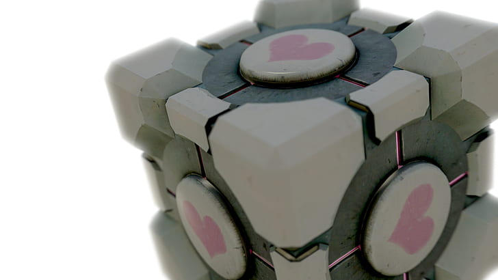 Portal Companion Cube White HD, video game, putih, portal, cube, pendamping, Wallpaper HD