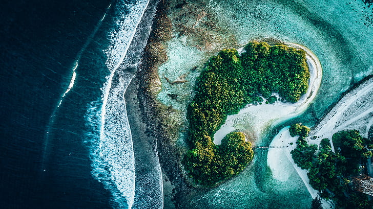 ocean, islands, aerial view, trees, water, HD wallpaper