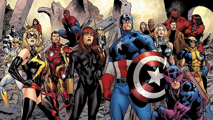 Os Vingadores, Vingadores, Viúva Negra, Capitão América, Gavião Arqueiro, Hulk, Punho de Ferro, Homem de Ferro, Ela-Hulk, Wolverine, HD papel de parede