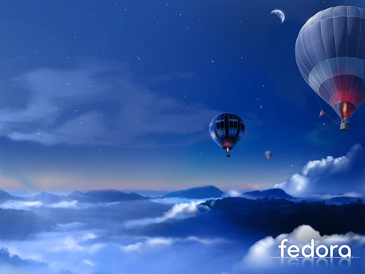 balões de ar quente do fedora linux noturno 1600x1200 Tecnologia Linux HD Art linux, noite, HD papel de parede