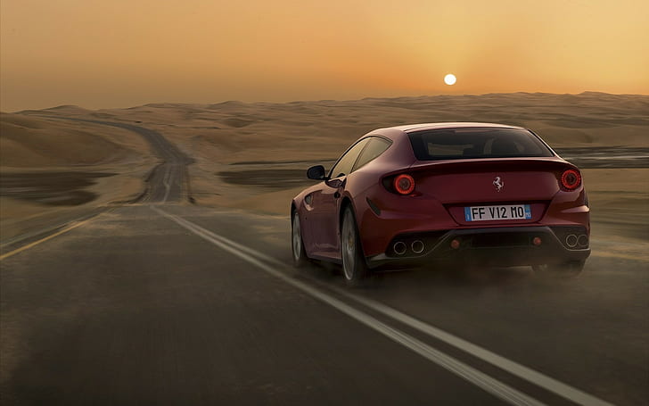 Ferrari FF Motion Blur Sunset HD, red ferrari coupe, cars, sunset, blur, motion, ferrari, ff, HD wallpaper