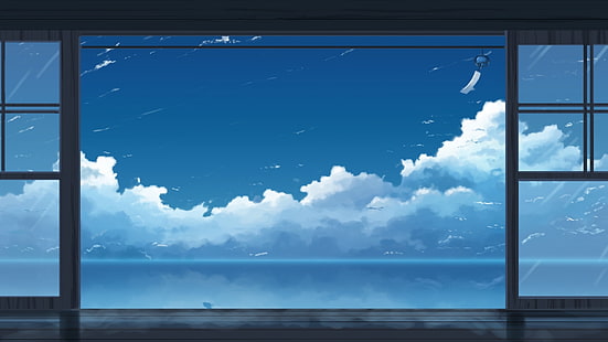 аниме пейзаж, небе, живописно, облаци, аниме, HD тапет HD wallpaper