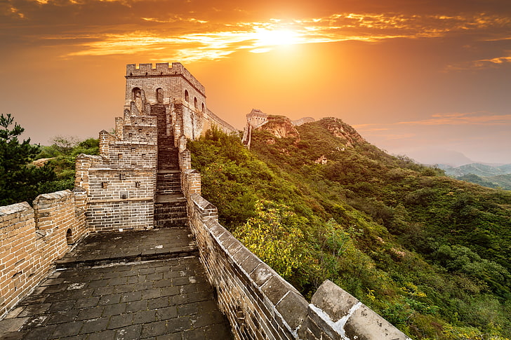 горы, рассвет, Китай, Пекин, Великая китайская стена, Великая китайская стена, HD обои