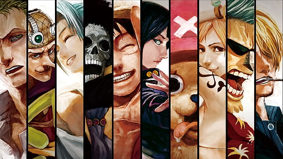 One Piece Straw Hat Pirates collage, One Piece, Roronoa Zoro, Usopp, Brook, Monkey D. Luffy, Nico Robin, Tony Tony Chopper, Nami, Franky, Sanji, anime, วอลล์เปเปอร์ HD HD wallpaper