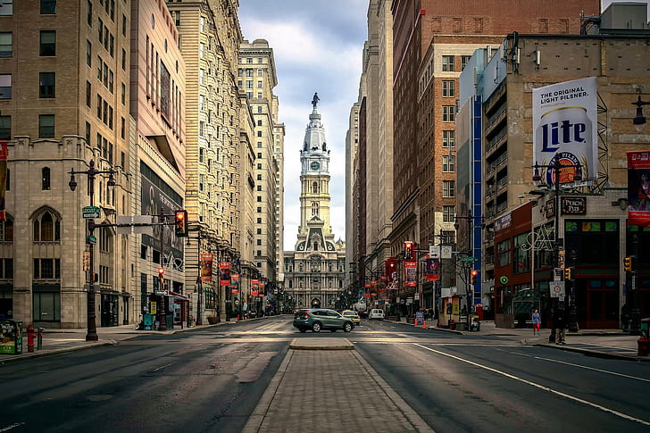 Cœur de Philadelphie, cœur de Philadelphie, centre, centre ville, rue, architecture, Fond d'écran HD